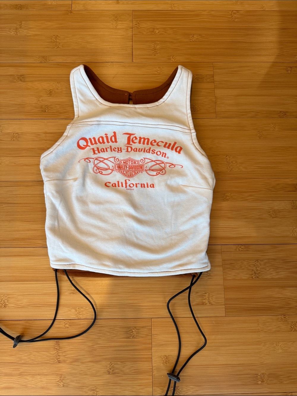 White Tank moto grunge Y2K inspired top with Orange Harley-Davidson Graphic